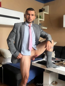 Businessman s small hard dick without cage