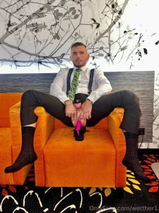 Pink dildo and open male pussy in suited style part 2