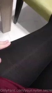 Drinking coffee in black tights with pattern with no panties