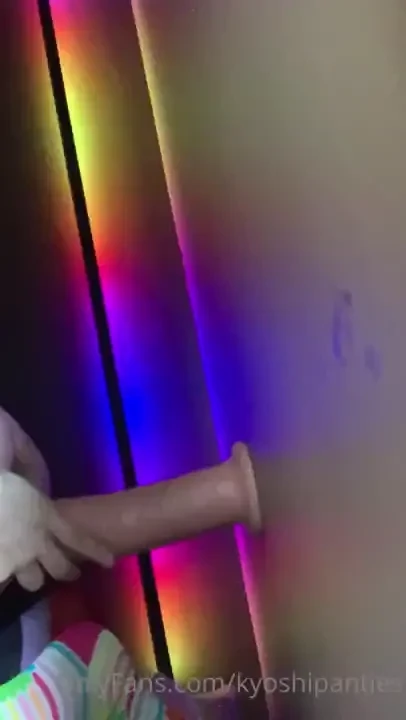 Fucking this giant dildo on the wall which it was frankly too heavy 