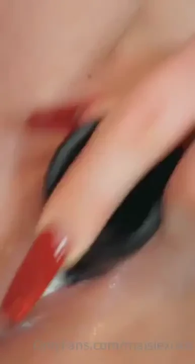 Taking my big black dildo in my tiny creamy 