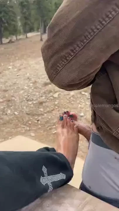 Different pov outdoor footjob after hike 