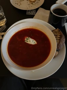 Borscht with sour cream is the most common but the most delicious