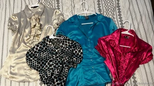 A quick view of the short sleeve satin blouses we have available for