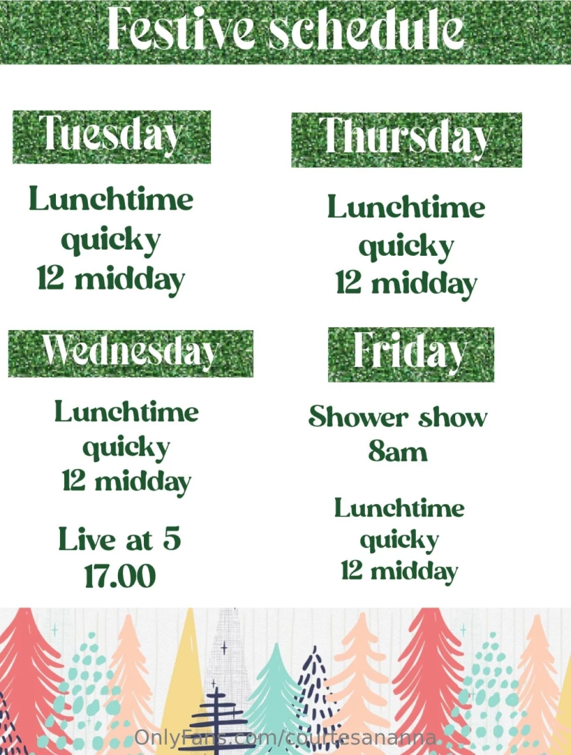 This weeks festive schedule a later addition maybe a live stream 