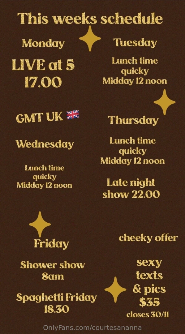 This weeks schedule love you to come join me 