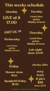 This weeks schedule love you to come join me