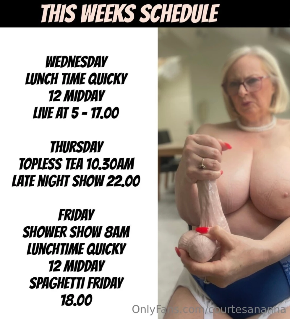 The rest of this weeks schedule looking forward to seeing you x 