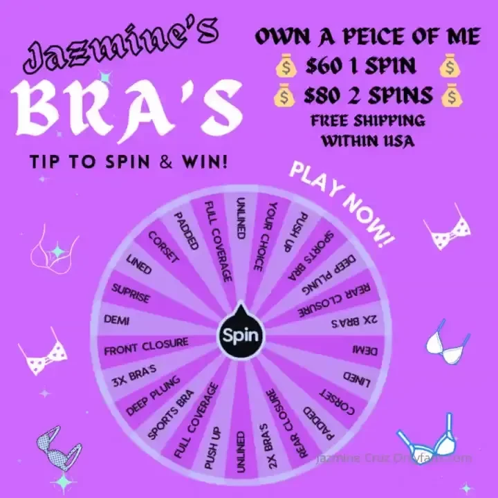 Jazmine s bra s 60 one spin 80 two spins send tip with full name amp 