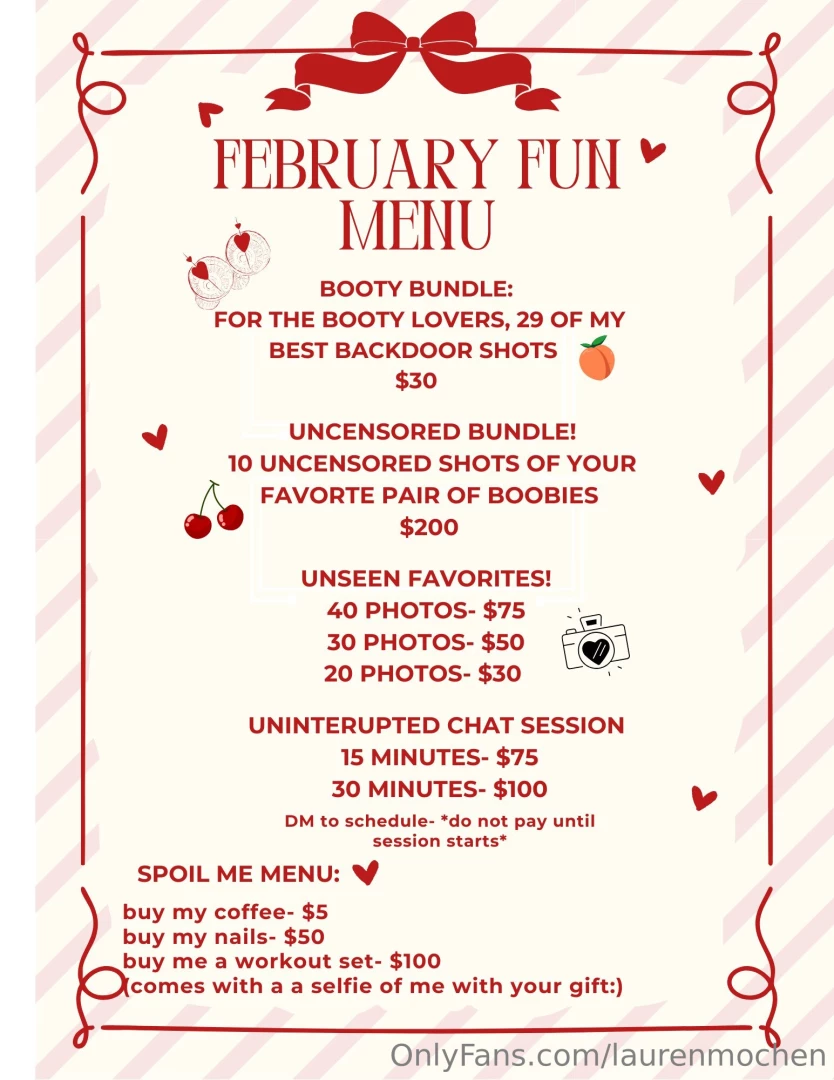 Check out all the fun and sexy things on the menu this month dm me to 