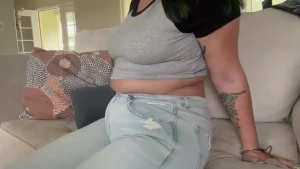 Belly play video in some tight jeans and a cute top lt 33 featuring