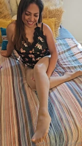 Sun tan seamless pantyhose sheer black bra and my pjs i m all ready