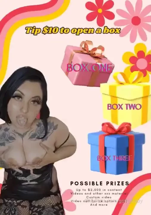 Mystery box tip 10 for a chance to win the naughty prizes above box 