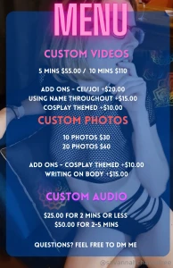 New menu for customs hey there handsome ready to make your wildest