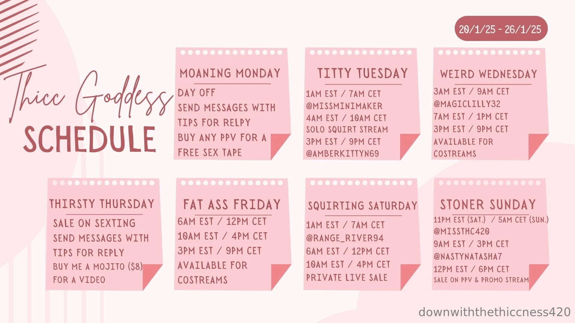 Streaming schedule for this week moaning monday - day off messages 