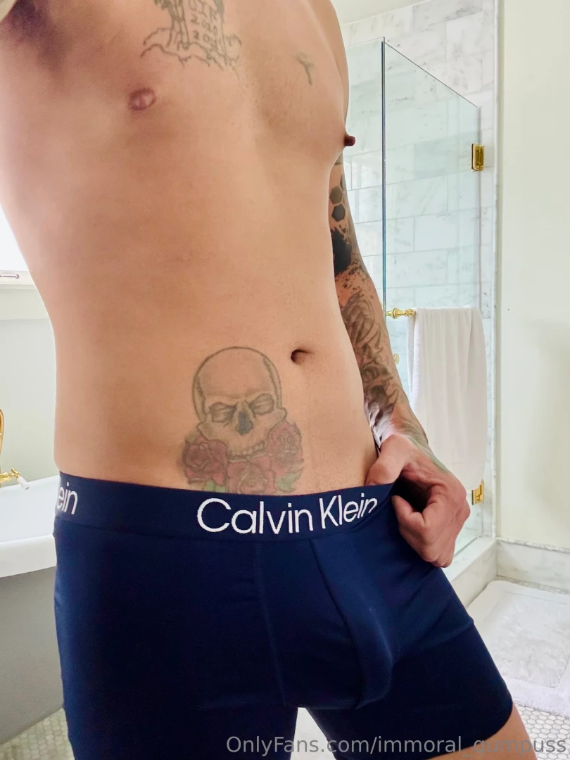 Look at that bulge get down on your knees and peel these ck s off so 