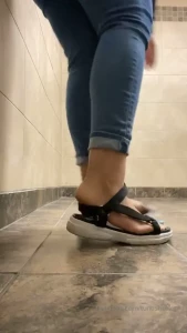 Just a little shoe play in the bathroom at work