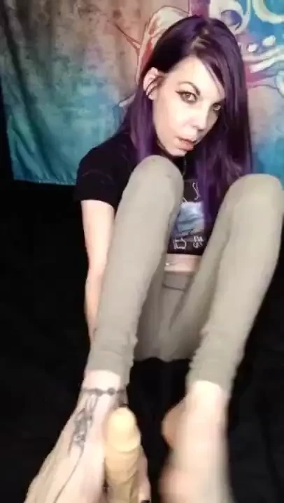 Playing with my pretty pink pussy while giving a foot job see my 