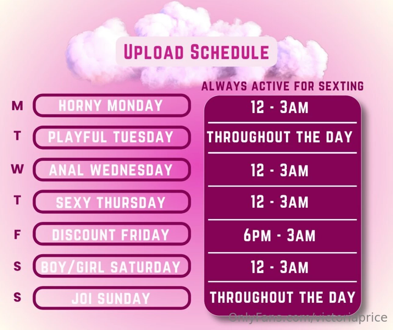 Hello darlings here is my new 2024 weekly schedule starting now 