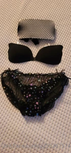 Black backless with mesh thigh highs