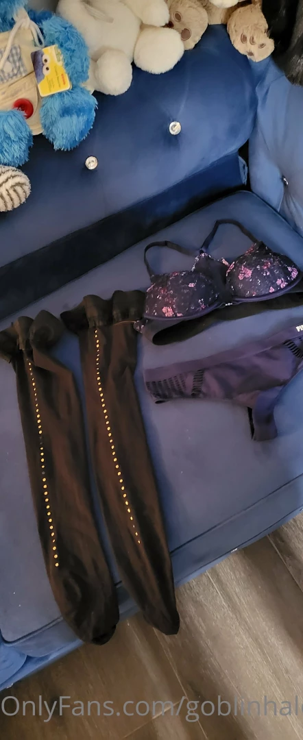 Blue floral lingerie amp black thigh highs 