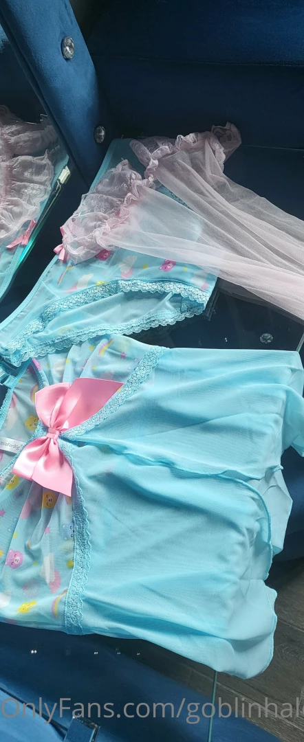 Blue babydoll lingerie with thigh highs 