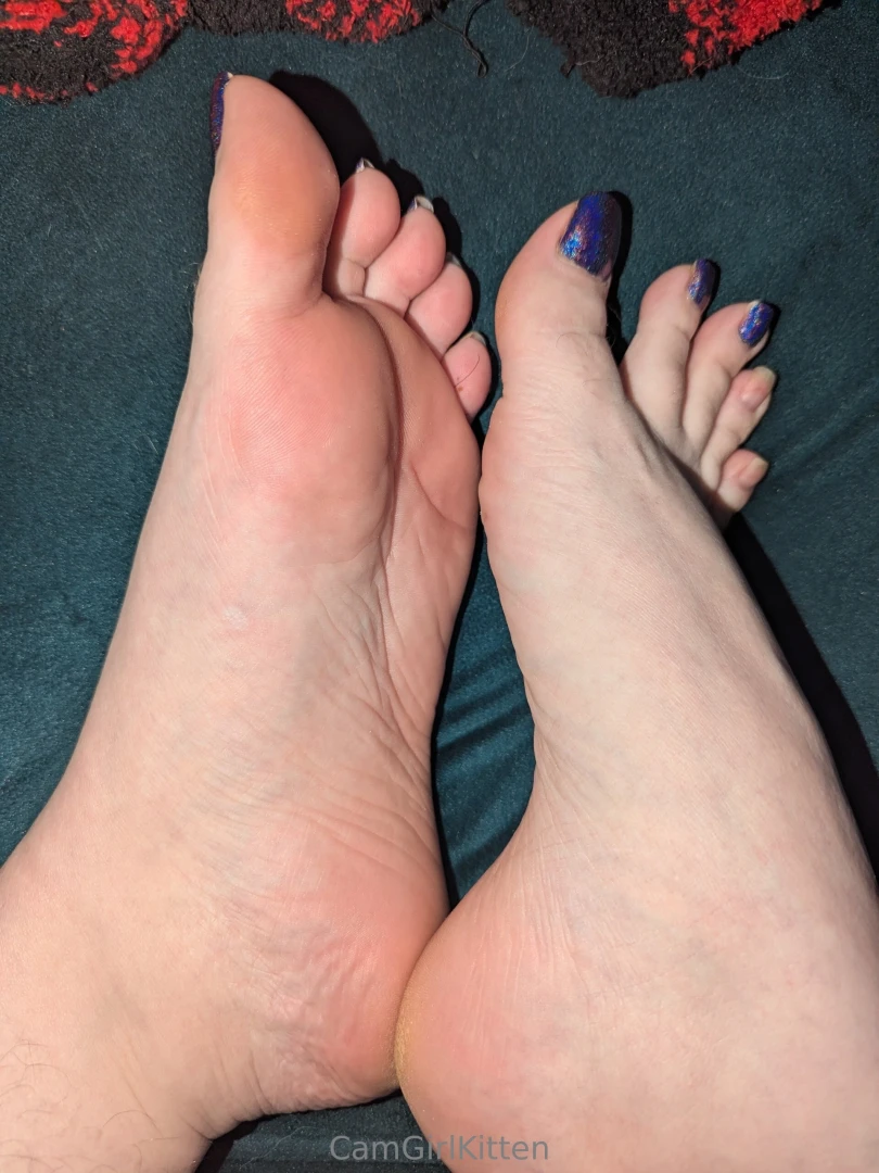 Red plaid fuzzy socks and purple pedicure closeups part 1 