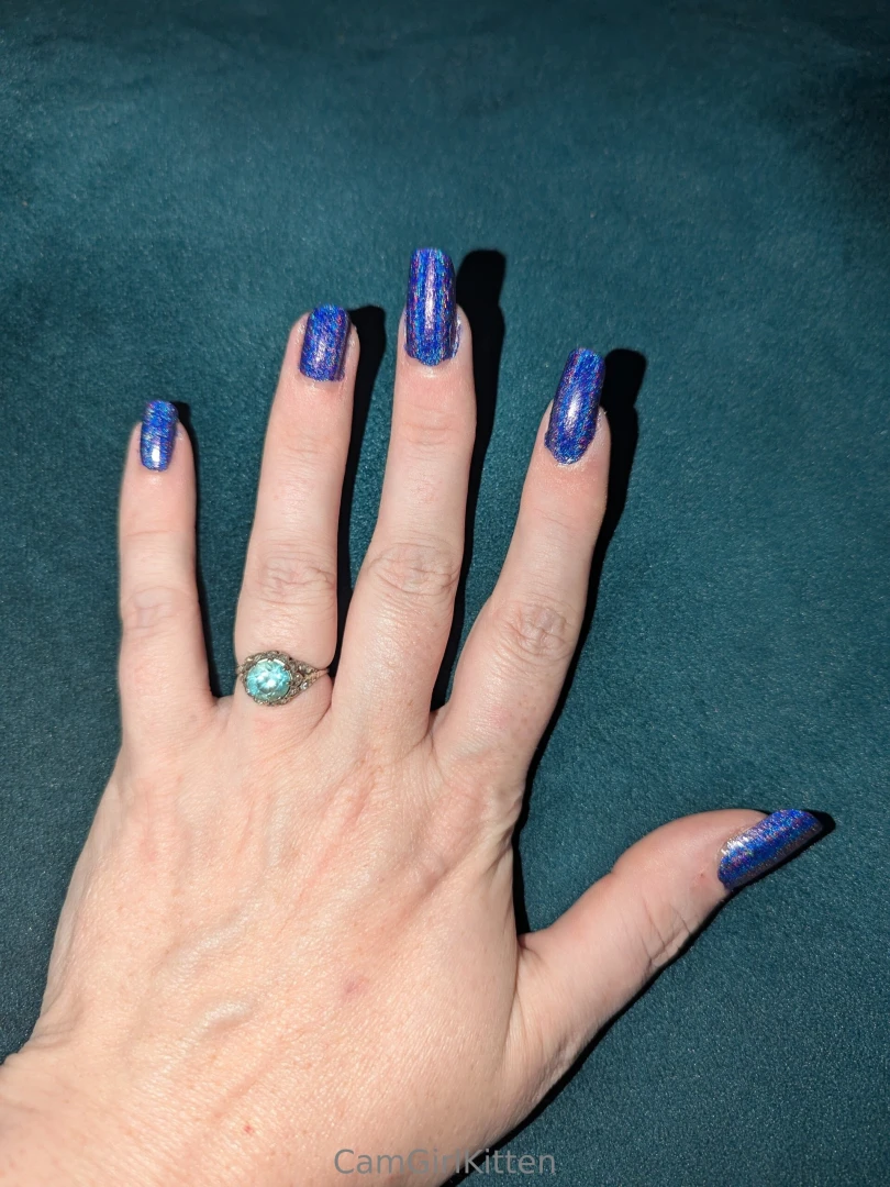 Sparkly purple holographic manicure and pedicure self-done all natural 