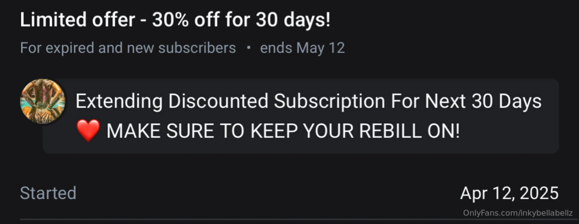 Extending discounted subscription for next 30 days make sure to keep 