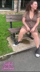 Just little old me no panties pissing on a public bench pee nopanties