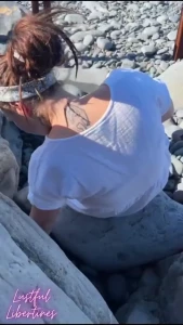 So much for the romantic walk cumshot cumslut public beach risky