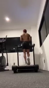 Doing some cardio naked ending with a cum shot