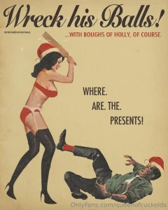 Wreck his balls with boughs of holly fa-la-la-la-la la-la la la tis