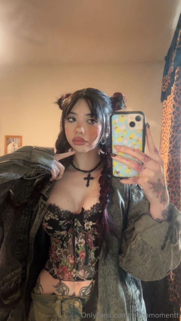 Cute n pouty in my lil floral corset should i take this off for you 