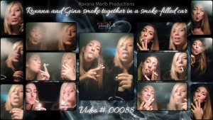 00088 roxana and gina smoke together in a smoke-filled car we are two
