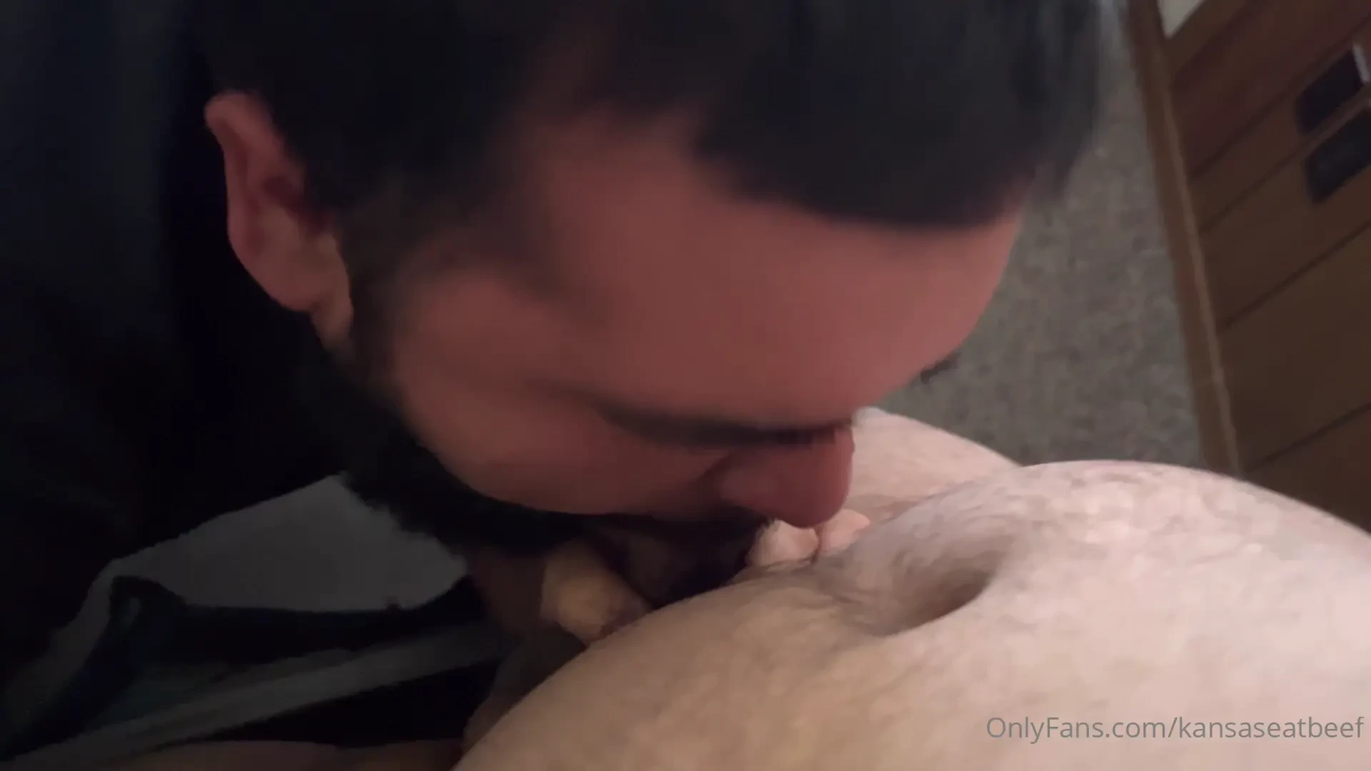 Sucking off my big bellied friend he loves getting his cock milked and 