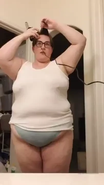 Curling my hair in just a thong and white tank top bbw braless hangers 