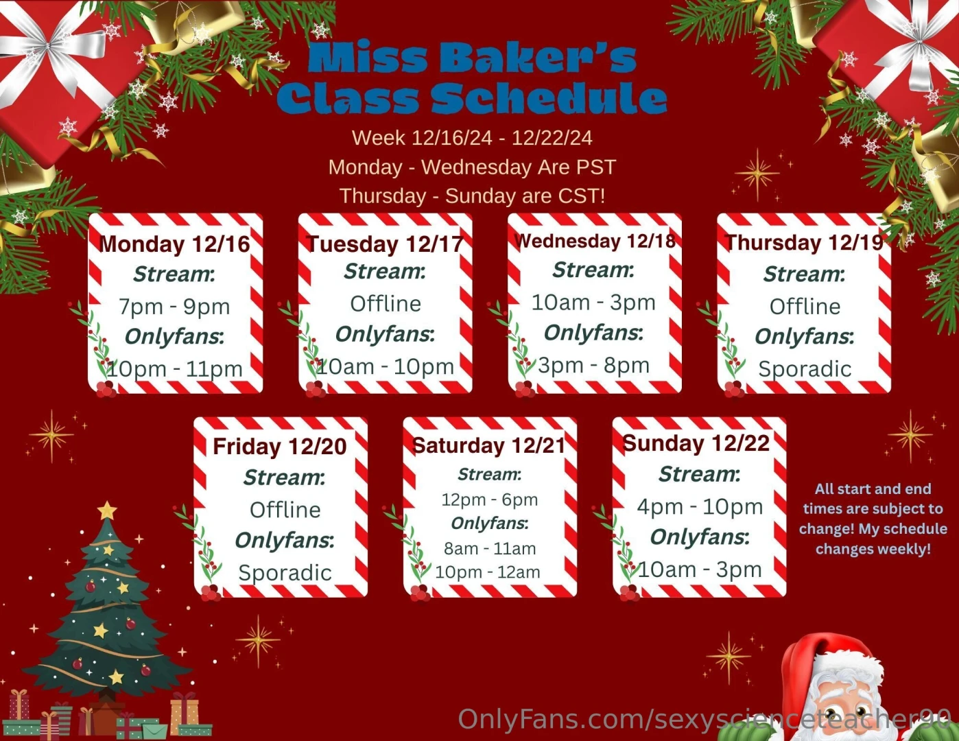 Alrighty guys my schedule for the week page 1 hours page 2 themes some part 2 