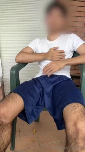 Cum shot at 9 30 mins morning wank while sitting in the front porch i