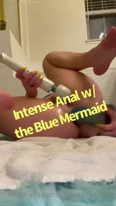 thepantyqueen - Anal with my big toy the blue mermaid i start riding the toy deep in 