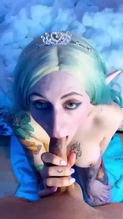 Elf princess gets her throat and pussy used until he cums all over her 
