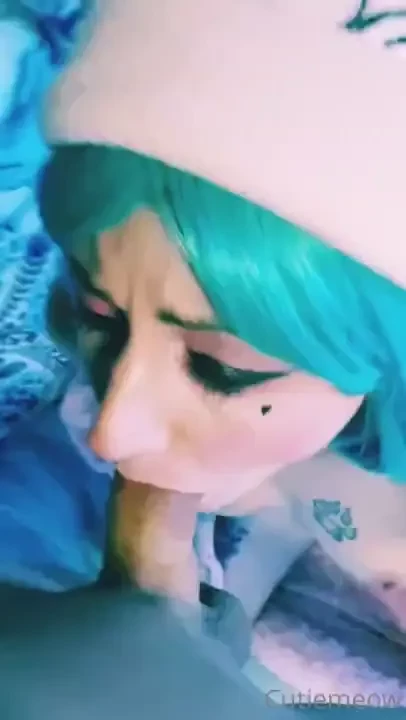 Sloppy blue haired babe gets facefucked hard that would be the tittle 