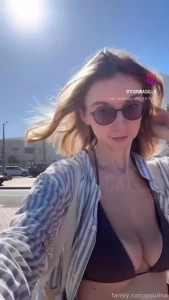 Bigboobs natural glasses nerdy blond goofy fyp bounce bikini outdoor