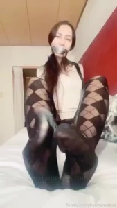 I love playing with my feet in pantyhose while gagged pantyhose feet