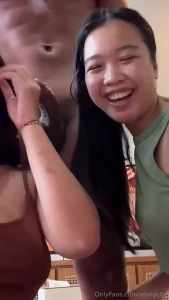 Ffm-double blow job-2 asian teenagers sucking on a spanish tourist