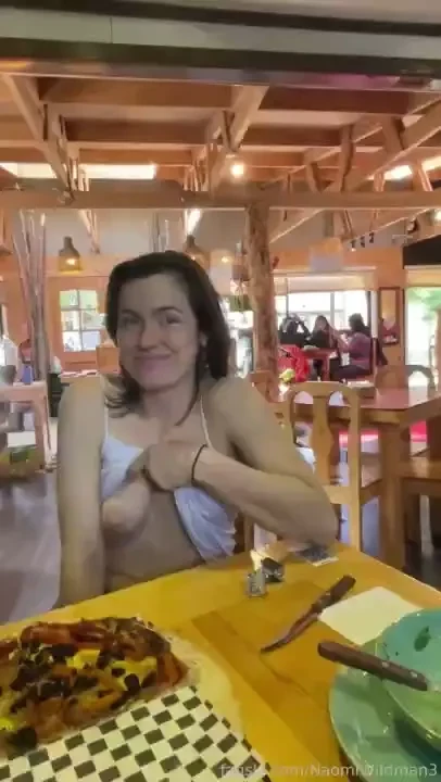 Flashing at a cafe while eating pizza tits and pizza right what more 