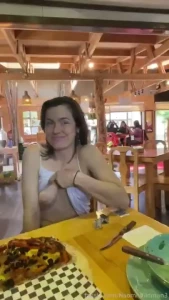 Flashing at a cafe while eating pizza tits and pizza right what more