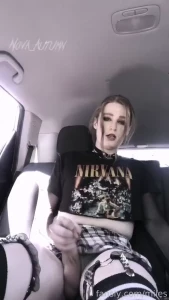 Touching my girl cock and cumming on myself in my suv public parking
