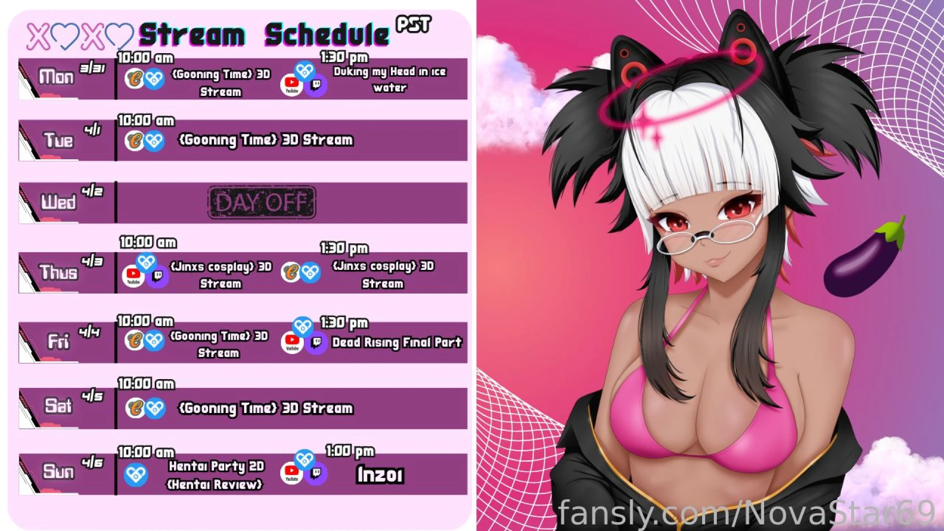 Hey huns sorry for got to post my schedule for this week twitch https 