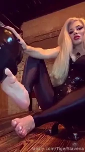 Foot whore is doing his foot job baby pink nail toes